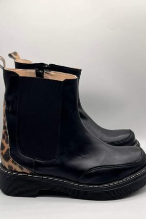 Botín cuero  negro combinado