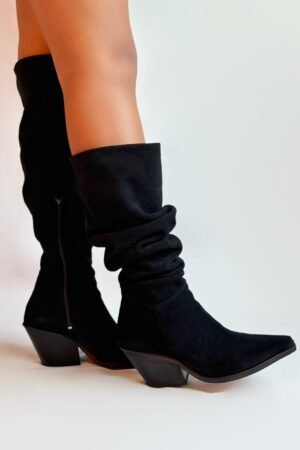 Botas extra largas en gamuza negra