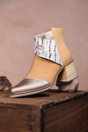 Botín cuero combinado color camel